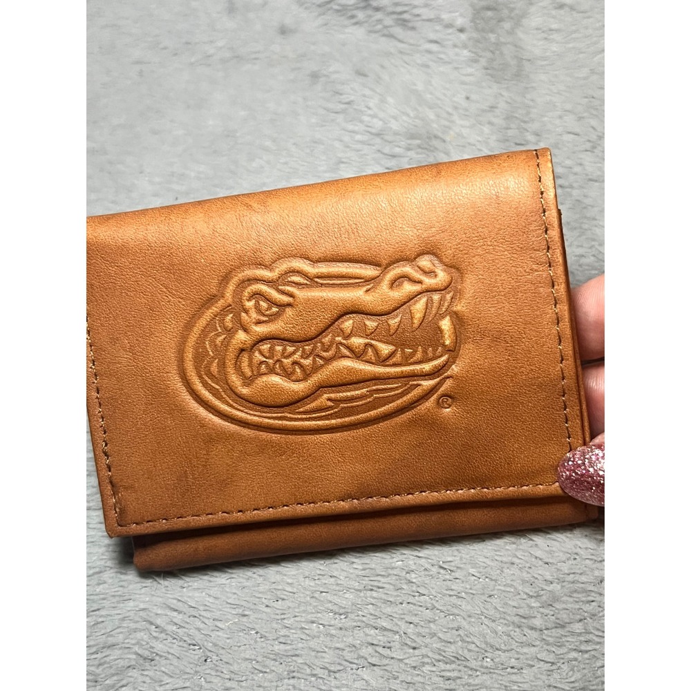 Florida Gators Genuine Leather Trifold Wallet Embossed Gator Logo Brown NCAA